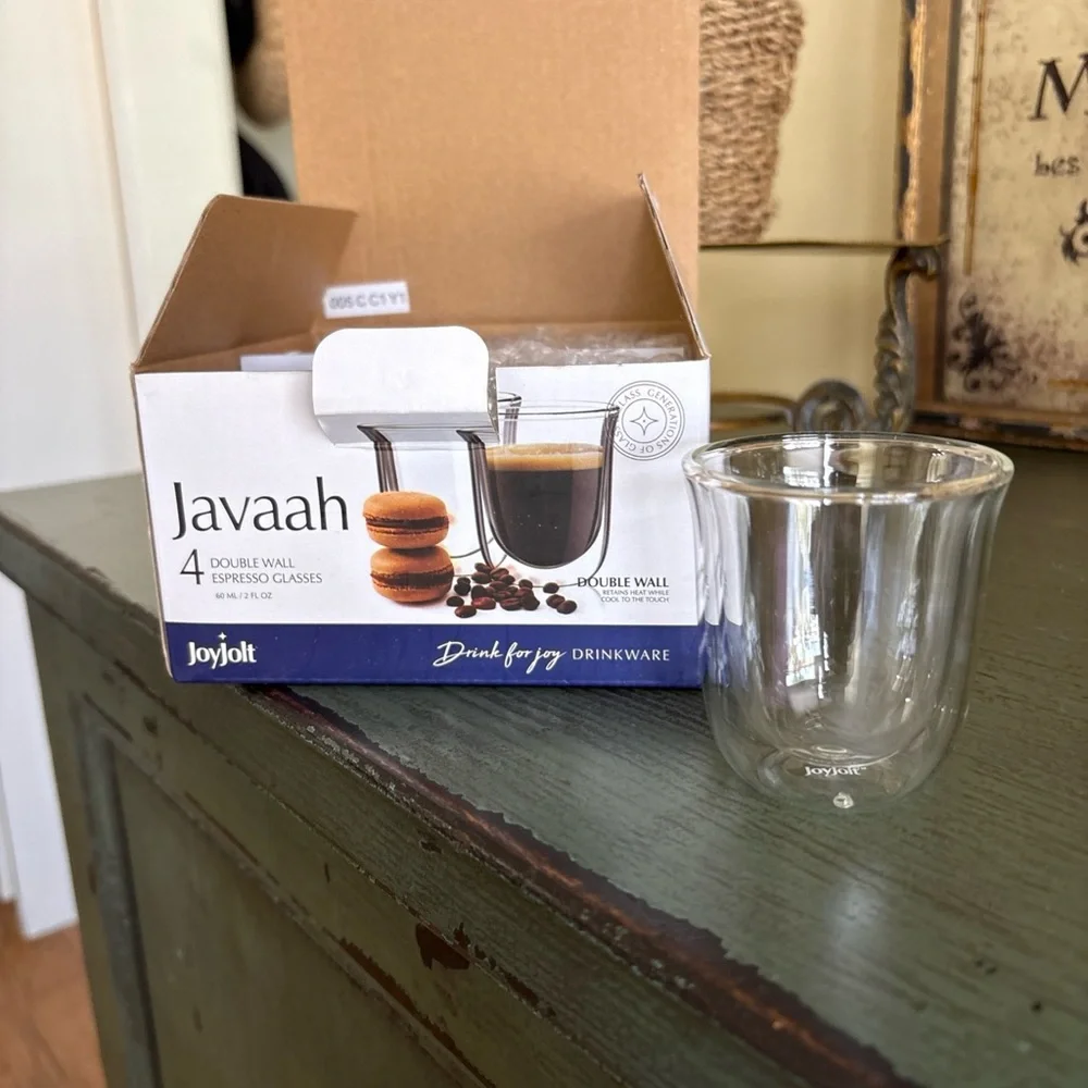 JoyJolt Javaah Double Wall Espresso Glasses 2 Oz Set of 4 NWT